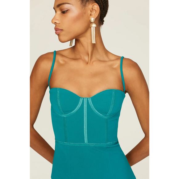 Katie May Loren Dress Spaghetti Strap Corset Mermaid Midi Teal Green Size Medium - Picture 4 of 11
